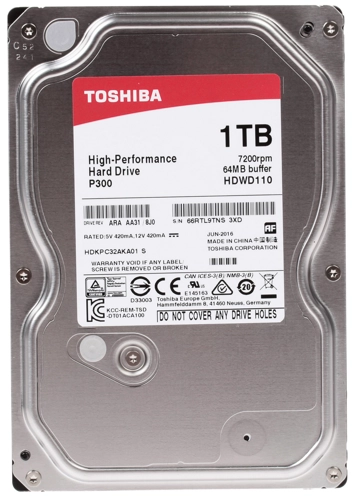 

Жесткий диск (HDD) Toshiba 1Tb P300, 3.5", 7200rpm, 64Mb, SATA3 (HDWD110YZSTA)