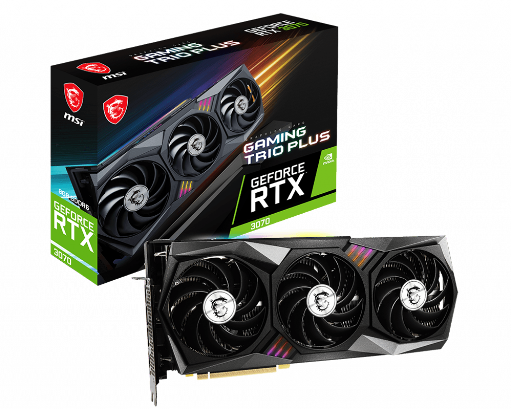 

Видеокарта MSI NVIDIA GeForce RTX 3070 GAMING TRIO PLUS 8G LHR , 8Gb DDR6, 256bit, PCI-E, HDMI, 3DP, Retail (RTX 3070 GAMING TRIO PLUS 8G L), GAMING TRIO PLUS 8G LHR