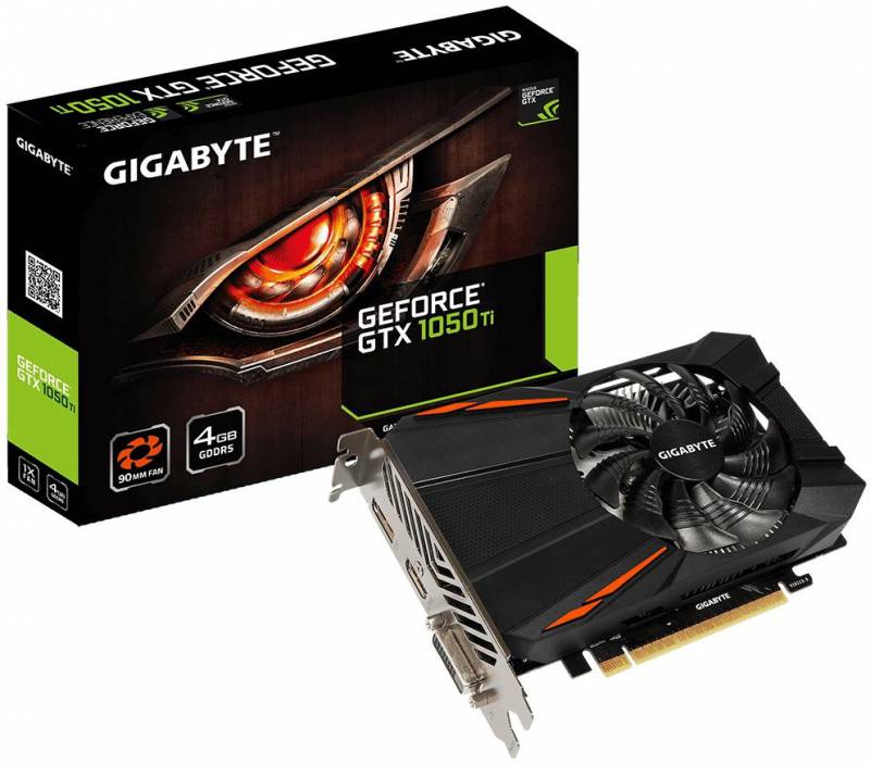 Видеокарта GIGABYTE NVIDIA GeForce GTX 1050ti D5 4G, 4Gb DDR5, 128bit, PCI-E, DVI, HDMI, DP, Retail (GV-N105TD5-4GD V1.1) - фото 1