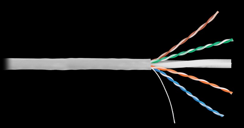 Витая пара UTP кат.6, 4 пары, CU, 0.53 мм, 305м., внутренний, одножильный, серый, NIKOLAN (NKL 2140A-GY)