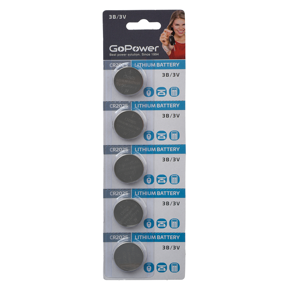 Батарейка GoPower, CR2025, 3V, 5 шт