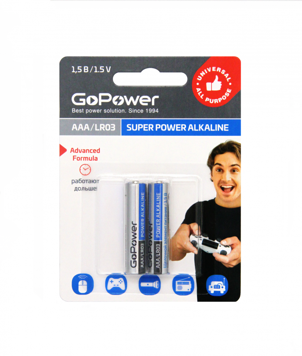 Батарея GoPower AAA (LR03/24А), 1.5V, 2шт. (00-00019862)