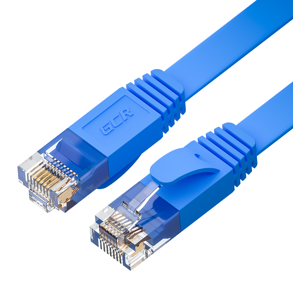 Патч-корд UTP кат.6, 0.5м, RJ45-RJ45, синий, CU, плоский, GCR GCR-LNC65 (GCR-52881)