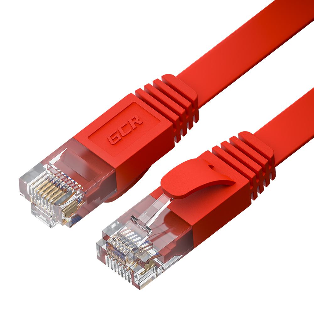 Патч-корд UTP кат.6, 0.15м, RJ45-RJ45, красный, CU, плоский, GCR GCR-LNC65 (GCR-52832)