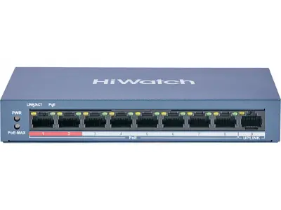 

Коммутатор HiWatch DS-S1008GP, кол-во портов: 8x1 Гбит/с, SFP 1x1 Гбит/с, кол-во SFP/uplink: RJ-45 1x1 Гбит/с, PoE: 8x30Вт (макс. 58Вт), DS-S1008GP