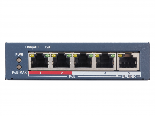 

Коммутатор HiWatch DS-S504GP, кол-во портов: 4x1 Гбит/с, кол-во SFP/uplink: RJ-45 1x1 Гбит/с, PoE: 4x30Вт (макс. 35Вт) (DS-S504GP), DS-S504GP