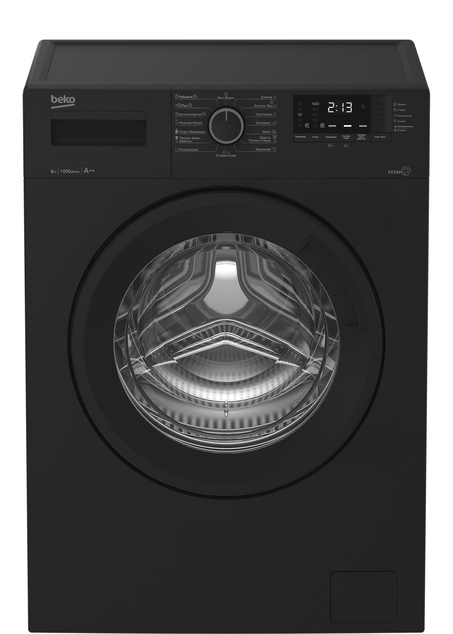 

Стиральная машина Beko SteamCure WSRE6512ZAA, 6кг, 1000 об/мин, черный (7320210019), WSRE6512ZAA