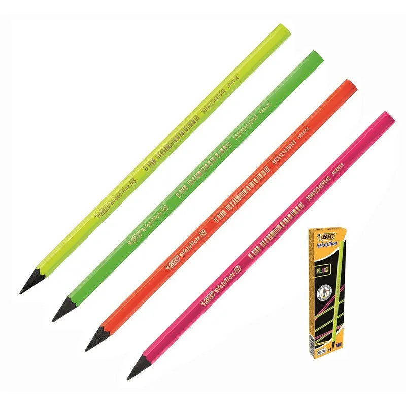 

Карандаш чернографитный HB, шестигранная форма, ассорти, BIC Evolution FLUO (739153), FLUO