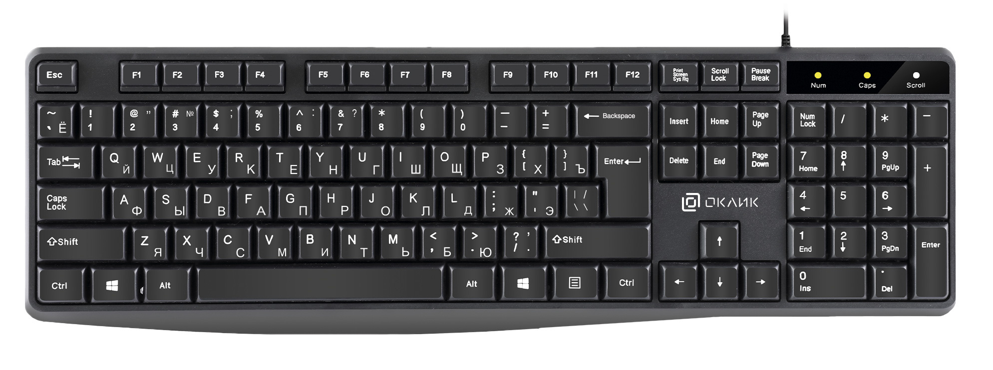 

Клавиатура проводная Oklick 145M, мембранная, USB, черный (1659983), 145M
