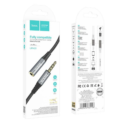 

Кабель Jack 3.5mm(M)-Jack 3.5mm(F), 1м, серый HOCO (UPA20)