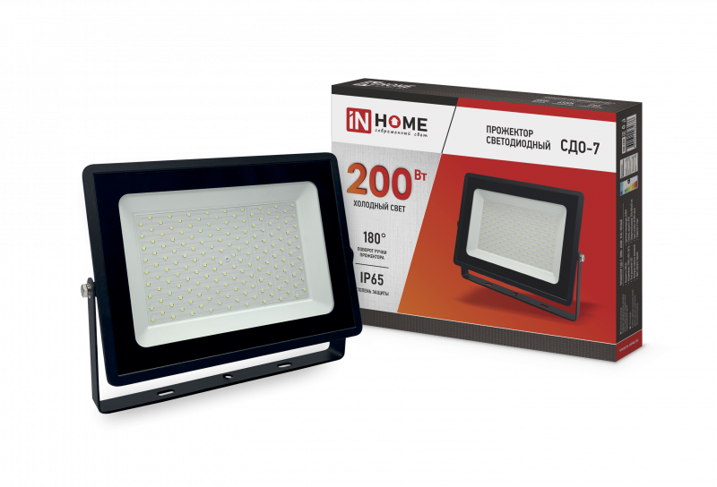 

Прожектор светодиодный IN HOME СДО-7, 200Вт, 6500 К, IP65, черный (4690612034676), СДО-7