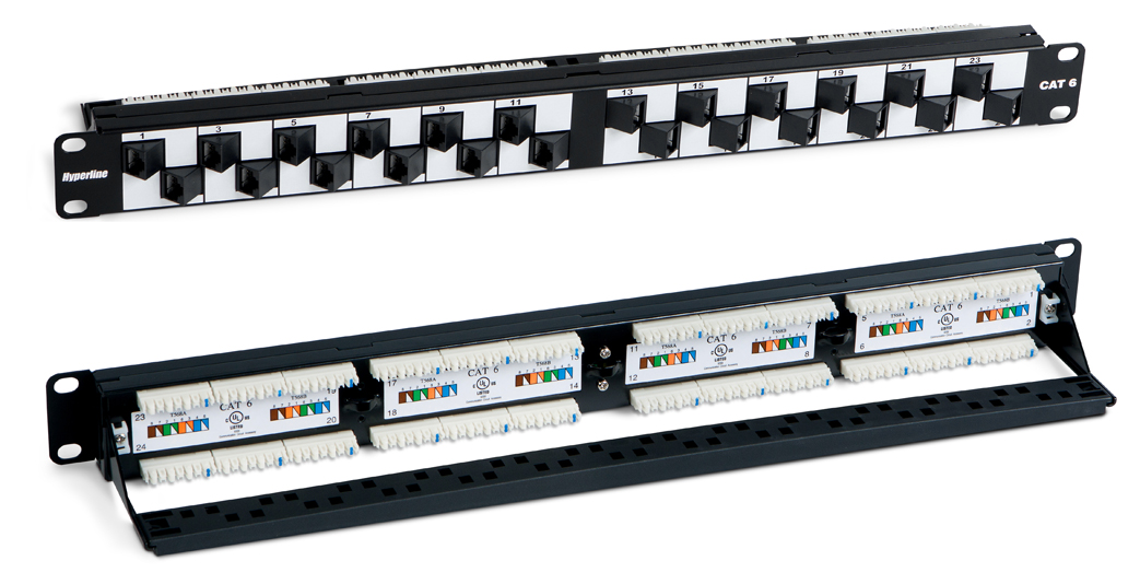 

Патч-панель в шкаф 19" 1U, порты: 24 x RJ-45 кат. 6, Патч-панель 19", 1U, с угловыми портами, 24 порта RJ-45, категория 6, Dual IDC, Hyperline (PP2A-19-24S-8P8C-C6-110), Патч-панель 19", 1U, с угловыми портами, 24 порта RJ-45, категория 6, Dual IDC