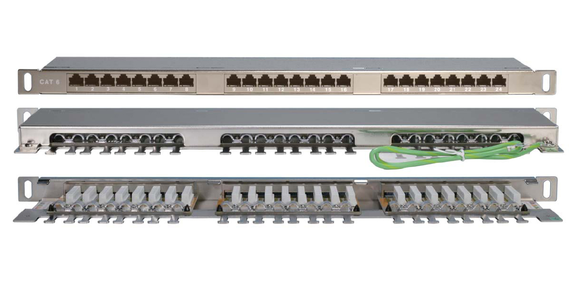 Патч-панель в шкаф 19" 0.5U, порты: 24xRJ-45, Hyperline (PPHD-19-24-8P8C-C6-SH-110D)