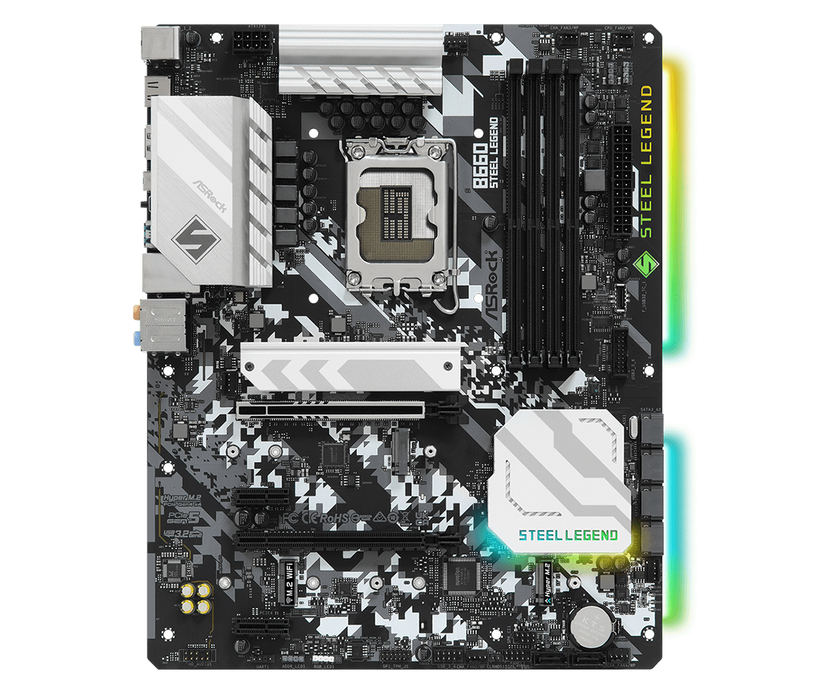 

Материнская плата ASRock B660 STEEL LEGEND, Socket1700, Intel B660, 4xDDR4, 2PCI-Ex16, 6SATA3, 7.1-ch, 2.5GLAN, 6 USB 3.2, 2 USB Type-C, HDMI, DP, ATX, Retail, B660 STEEL LEGEND