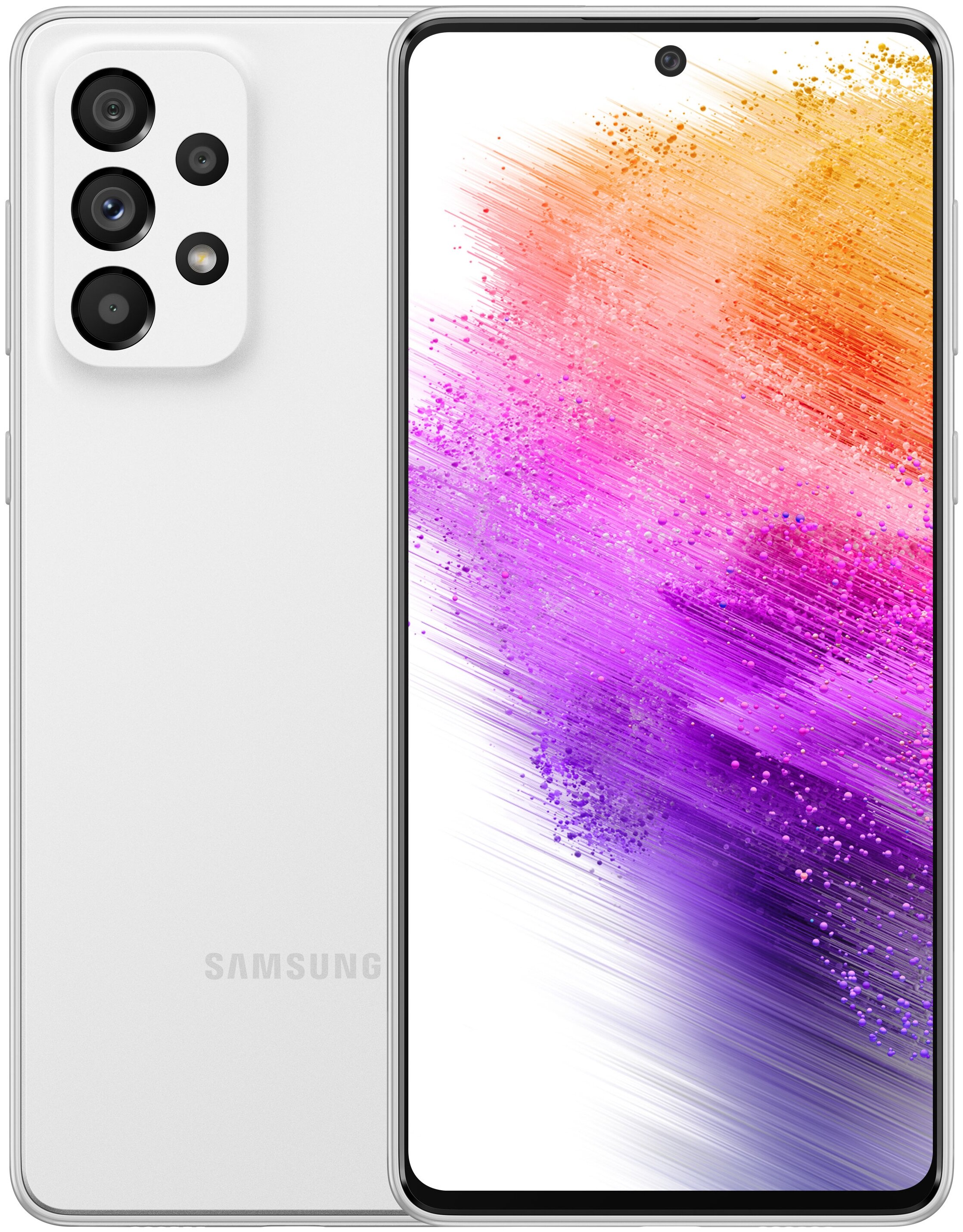 

Смартфон Samsung Galaxy A73, 6.7" 1080x2400 Super AMOLED Plus, Qualcomm Snapdragon 778G, 8Gb RAM, 128Gb, 3G/4G/5G, NFC, Wi-Fi, BT, 4xCam, 2-Sim, 5000mAh, USB Type-C, Android 12, белый (SM-A736BZWGMEA), Galaxy A73