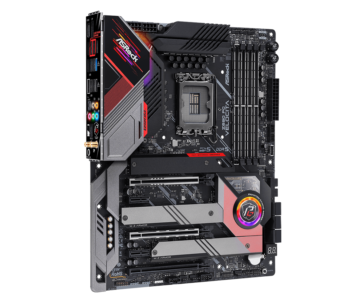 

Материнская плата ASRock Z690 PG Velocita, Socket1700, Intel Z690, 4xDDR5 DIMM, 3PCI-Ex16, 6SATA3, 7.1-ch, 1х2,5 Гбит/с, 11 USB 3.2, 2 USB Type-C, HDMI, DP, ATX, Retail, Z690 PG Velocita