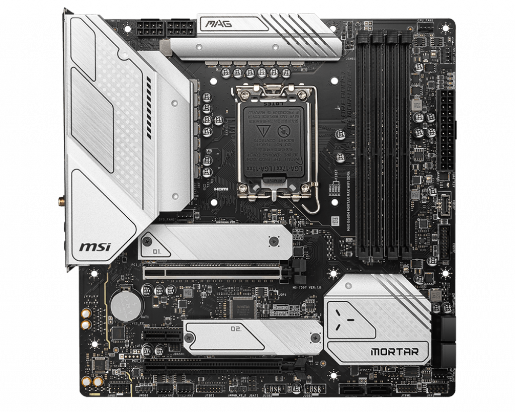 

Материнская плата MSI MAG B660M MORTAR MAX WIFI DDR4, Socket1700, Intel B660, 4xDDR4, 2PCI-Ex16, 6SATA3, 7.1-ch, 1х2,5 Гбит/с, 5 USB 3.2, 2 USB Type-C, HDMI, DP, mATX, Retail, MAG B660M MORTAR MAX WIFI DDR4