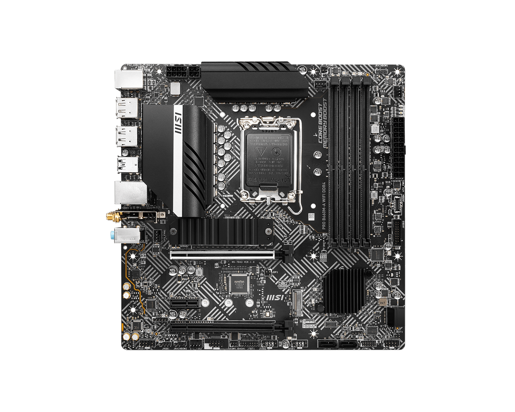 

Материнская плата MSI PRO B660M-A WIFI DDR4, Socket1700, Intel B660, 4xDDR4, 2PCI-Ex16, 4SATA3, 7.1-ch, 2.5GLAN, 6 USB 3.2, 1 USB Type-C, HDMI, DP, mATX, Retail, PRO B660M-A WIFI DDR4