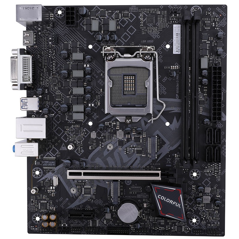 

Материнская плата Colorful BATTLE-AX B560M-D PRO V20, Socket1200, Intel B560, 2xDDR4, PCI-Ex16, 4SATA3, 5.1-ch, GLAN, 6 USB 3.2, VGA, DVI, HDMI, mATX, Retail, BATTLE-AX B560M-D PRO V20