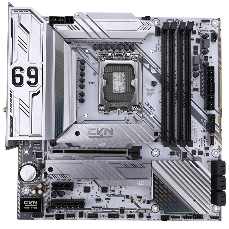 Материнская плата Colorful CVN Z690M GAMING FROZEN V20, Socket1700, Intel Z690, 4xDDR4, PCI-Ex16, 6SATA3, 7.1-ch, 1х2,5 Гбит/с, 5 USB 3.2, 1 USB Type-C, HDMI, DP, mATX, Retail - фото 1