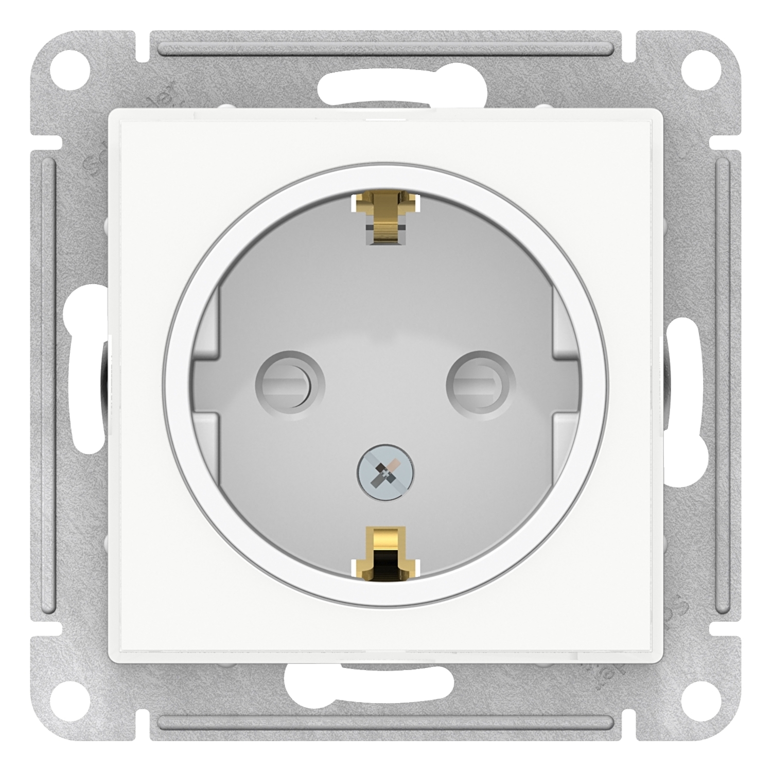 

Розетка Schneider Electric AtlasDesign, скрытый монтаж, однопостовая, с з/к, со шторками, 16A, механизм с накладкой без рамки, IP20, белый (ATN200145)