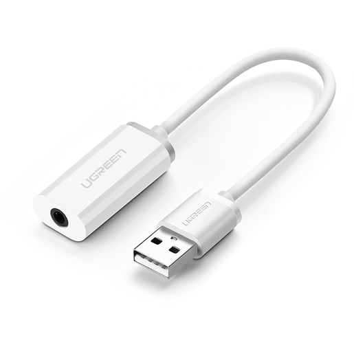 

Кабель USB 2.0(Am)-Jack 3.5 мм(f), экранированный, 16см, белый UGREEN US206 (30712), US206