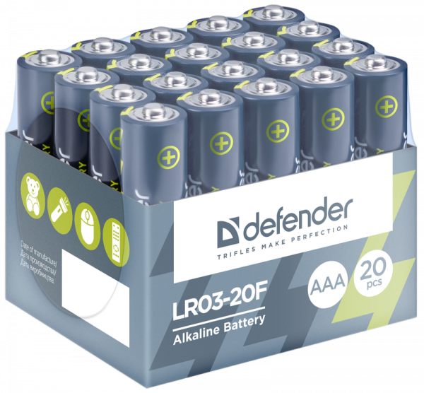 

Батарея Defender AAA (LR03/24А), 1.5V, 20шт. (56004)