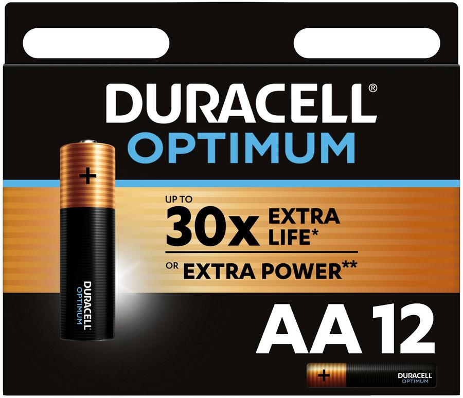Батарея Duracell Optimum, AA (LR06/15А), 1.5V, 12шт. (5014073) - фото 1