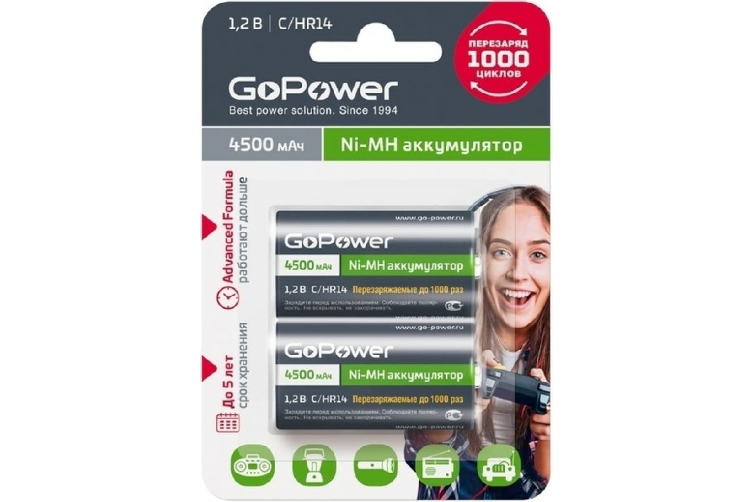 

Аккумулятор GoPower, C(R14;LR14;HR14), 1.2V 4.5 А·ч, 2 шт. (00-00018322)