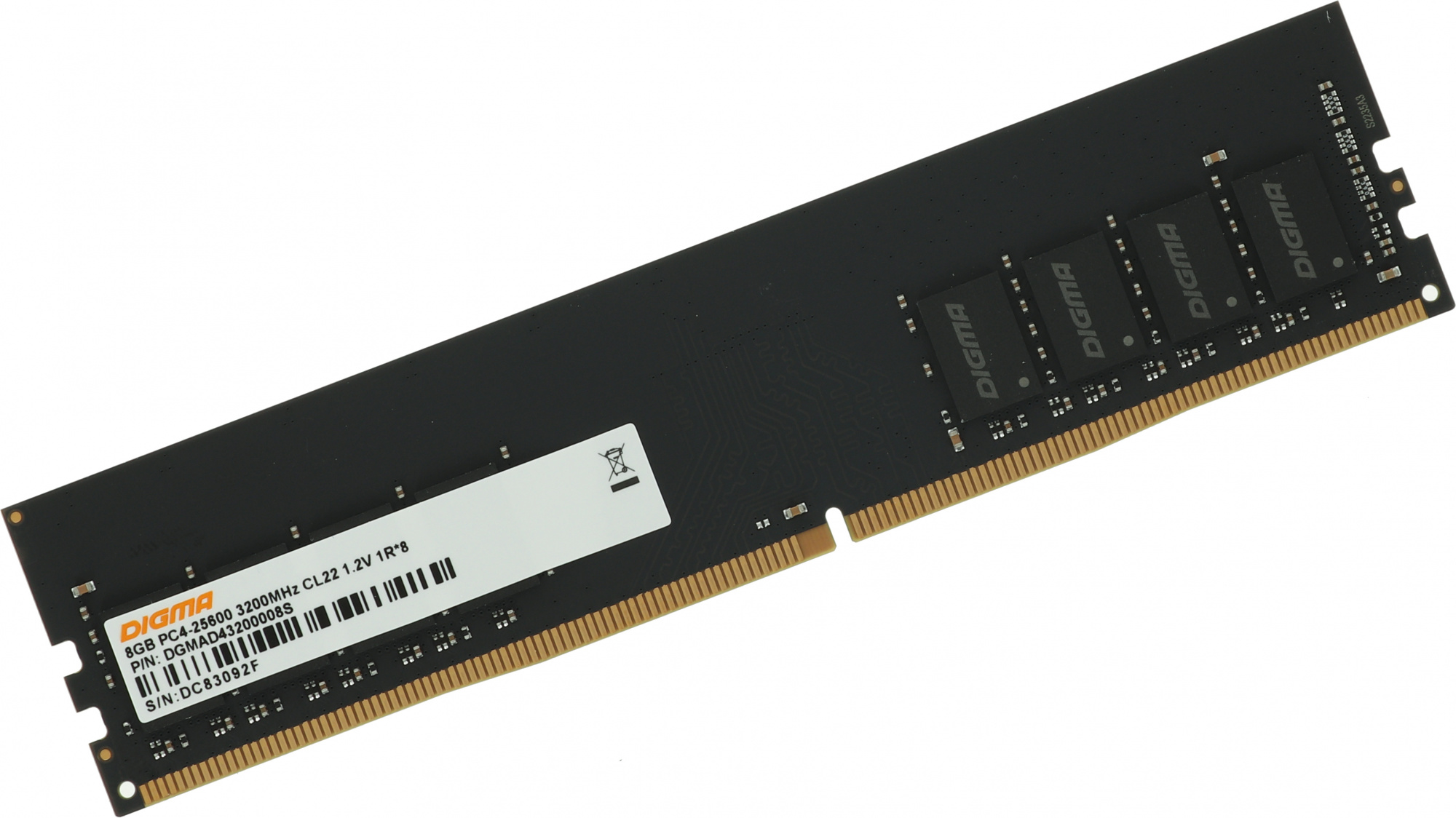 

Память DDR4 DIMM 8Gb, 3200MHz, CL22, 1.2 В, DIGMA (DGMAD43200008S), DGMAD43200008S