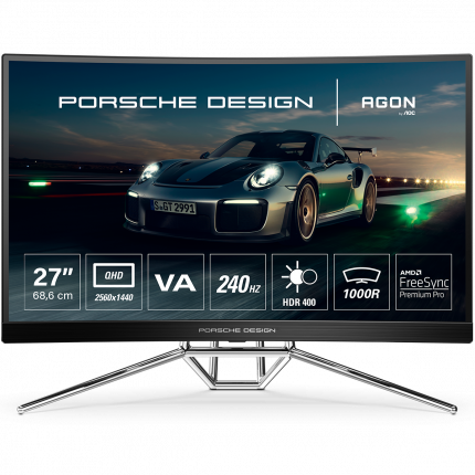 

Монитор 27" AOC AGON Porsche Design PD27 VA, изогнутый, 2560x1440 (16:9), 550кд/м2, 240Hz, 0.5 мс, 178°/178°, FreeSync Premium Pro, HDMI, DisplayPort, USB-Hub, черный/серебристый, AGON Porsche Design PD27