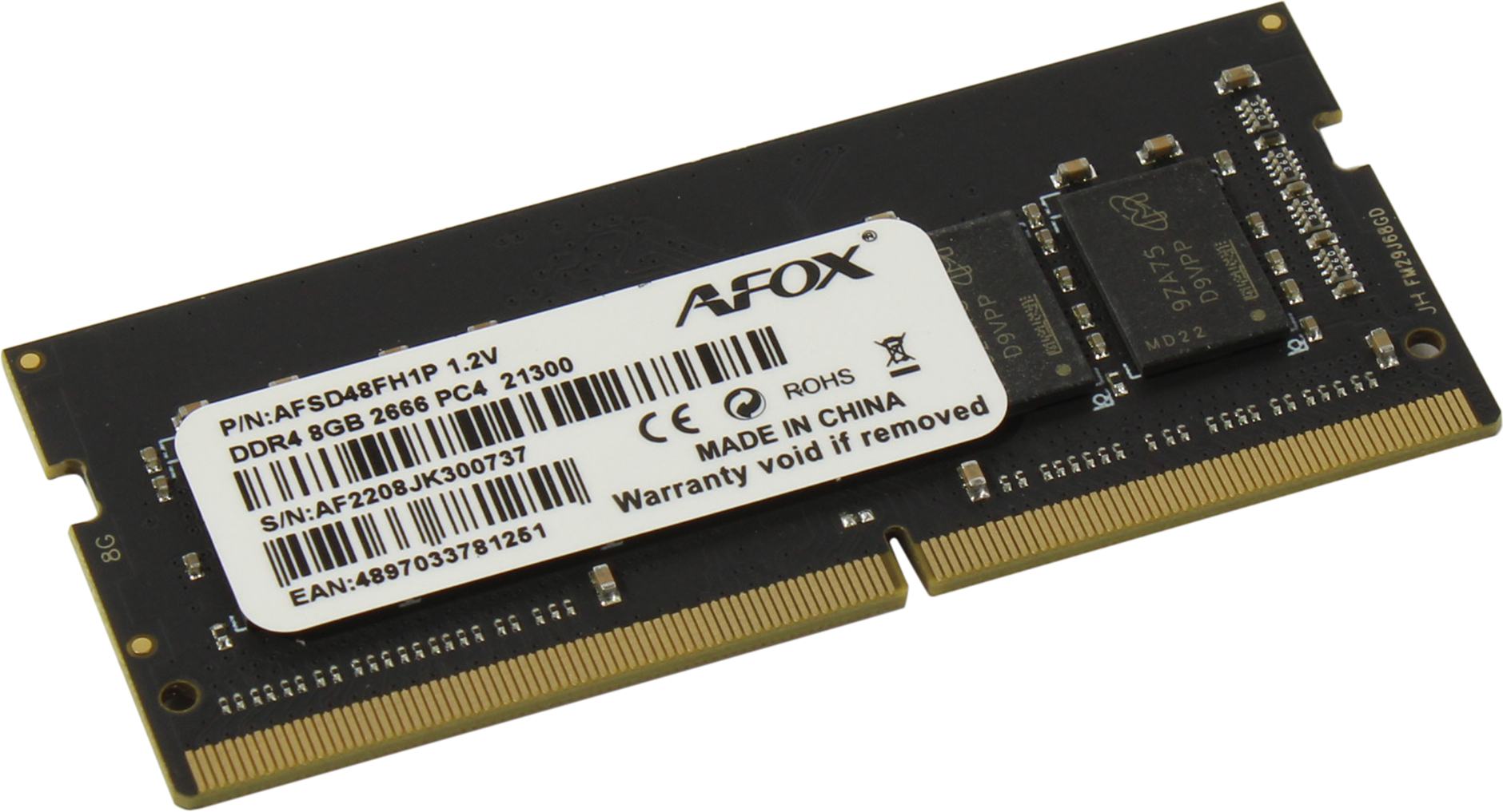 

Память DDR4 SODIMM 8Gb, 2666MHz, CL19, 1.2V AFOX (AFSD48FH1P), AFSD48FH1P