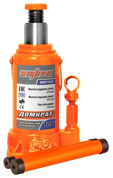 Домкрат OMBRA OHT112, бутылочный гидравлический, 12т, 210мм-415мм, оранжевый (055414) - фото 1