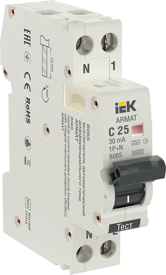 Выключатель автоматический дифференциального тока IEK B06S (AR-B06S-1N-C25A030)