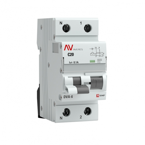 Выключатель автоматический дифференциального тока EKF DVA-6 (rcbo6-1pn-20C-100-ac-av)
