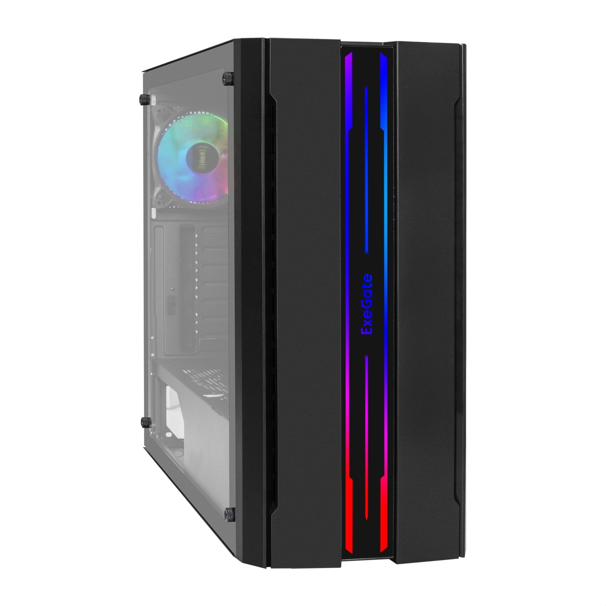 Корпус ExeGate EVO-5020, ATX, Midi-Tower, USB 3.2, RGB подсветка, черный, без БП (EX292688RUS)