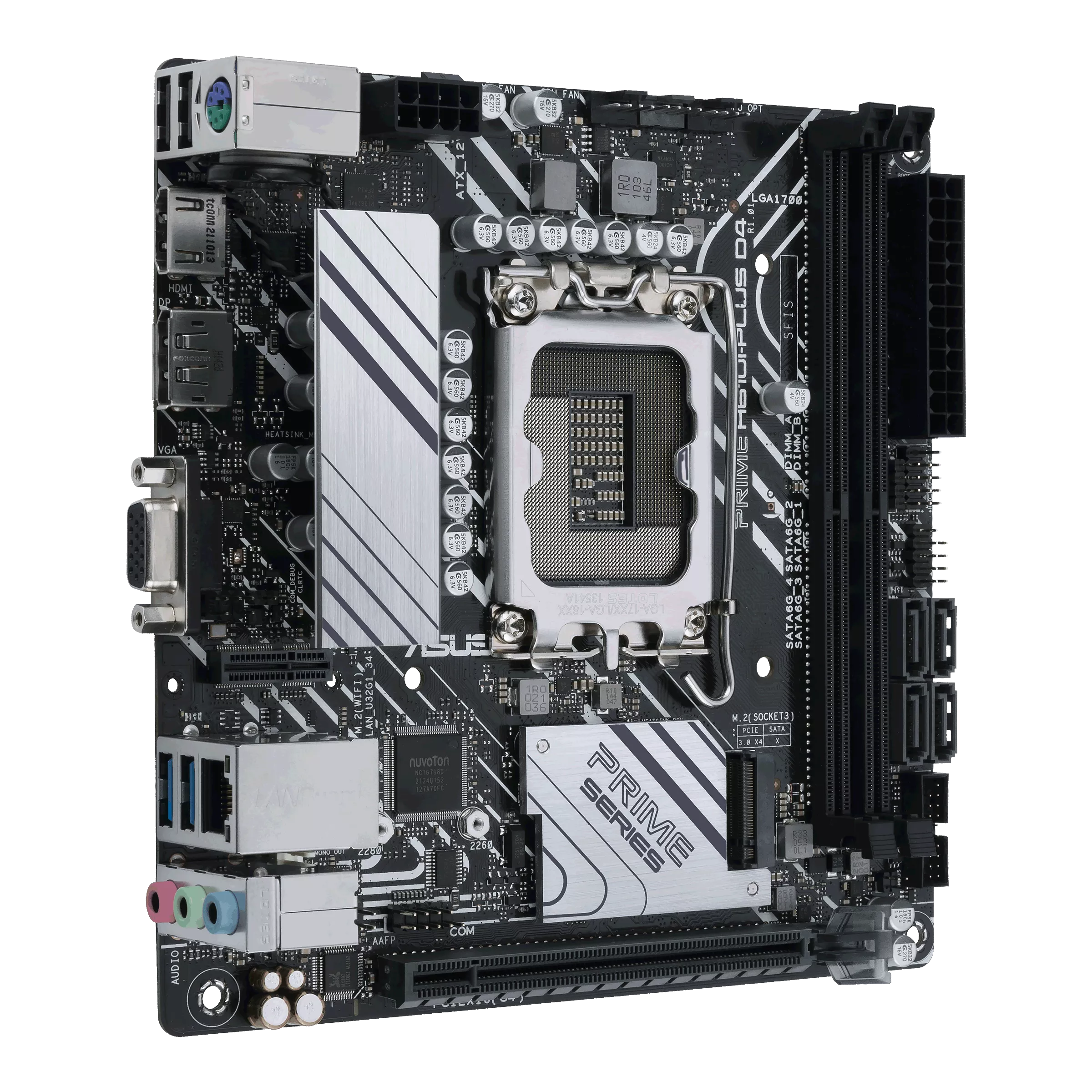 

Материнская плата ASUS PRIME H610I-PLUS D4-CSM, Socket1700, Intel H610, 2xDDR4, PCI-Ex16, 4SATA3, 7.1-ch, GLAN, 4 USB 3.2, VGA, HDMI, DP, mini-ITX, Retail, PRIME H610I-PLUS D4-CSM