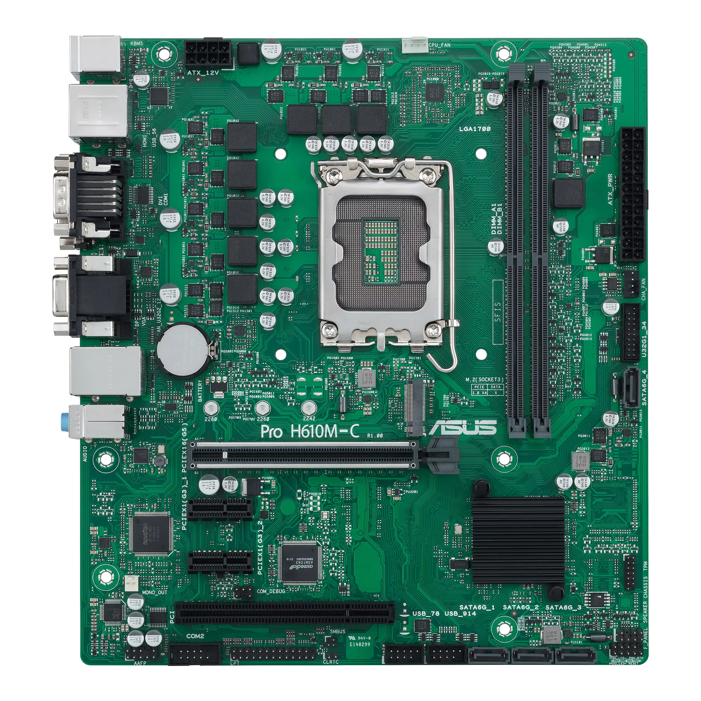

Материнская плата ASUS PRO H610M-C-CSM, Socket1700, Intel H610, 2xDDR5 DIMM, PCI-Ex16, 4SATA3, 7.1-ch, GLAN, 4 USB 3.2, VGA, DVI, HDMI, DP, mATX, Retail, PRO H610M-C-CSM