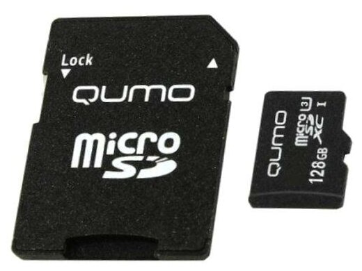 Карта памяти 128Gb microSDXC Qumo Pro Series Class 10 UHS-I U3 + адаптер (QM128GMICSDXC10U3NA)
