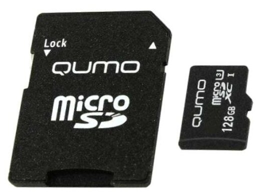 

Карта памяти 128Gb microSDXC Qumo Pro Series Class 10 UHS-I U3 + адаптер (QM128GMICSDXC10U3NA), QM128GMICSDXC10U3NA