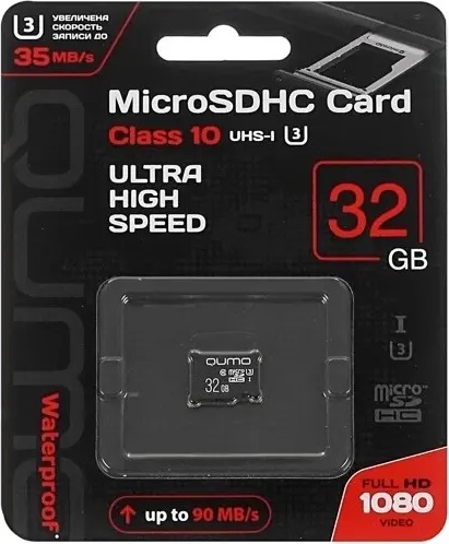 

Карта памяти 32Gb microSDHC Qumo Class 10 UHS-I U3 (QM32GMICSDHC10U3NA), QM32GMICSDHC10U3NA