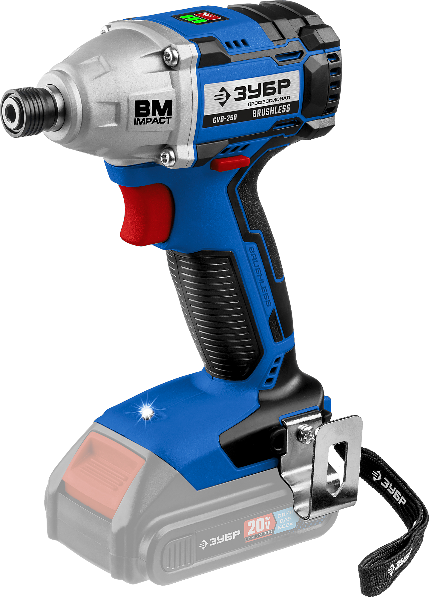 

Винтоверт ЗУБР Professional GVB-250, аккумуляторный, ударный, 280 Н·м, шестигранный (1/4HEX), Li-Ion, 20В, 1.7кг поставляется без аккумуляторов и зарядного устройства, GVB-250