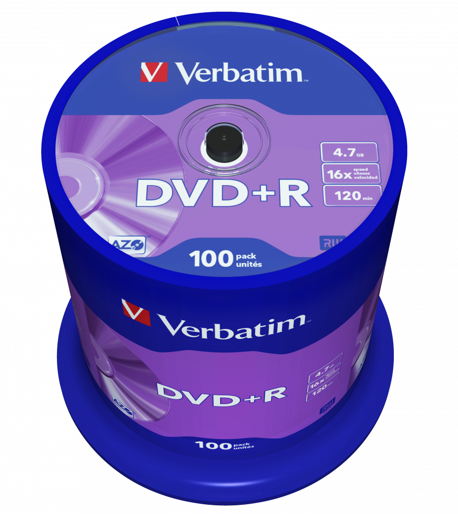 Диск Verbatim DVD+R 4.7Gb, 16x, на шпинделе (100 шт)