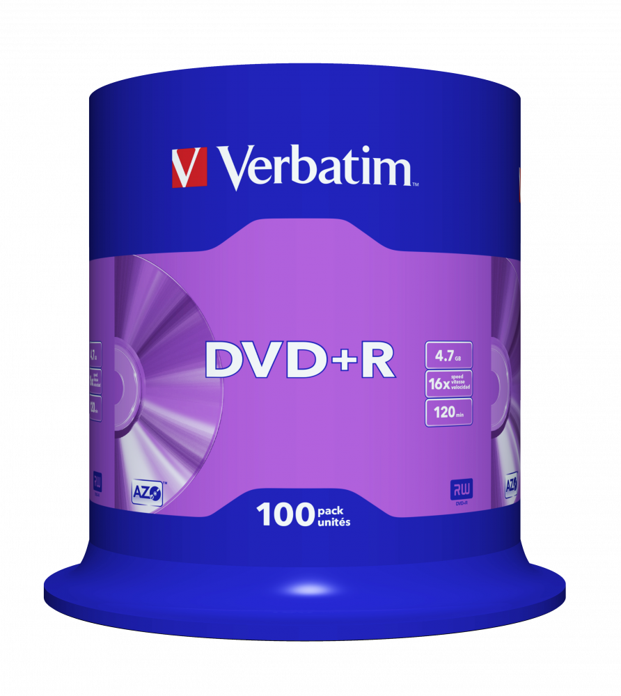 Диск Verbatim DVD+R, 4.7Gb, 16x, Matt Silver, на шпинделе, 100 шт (43551)