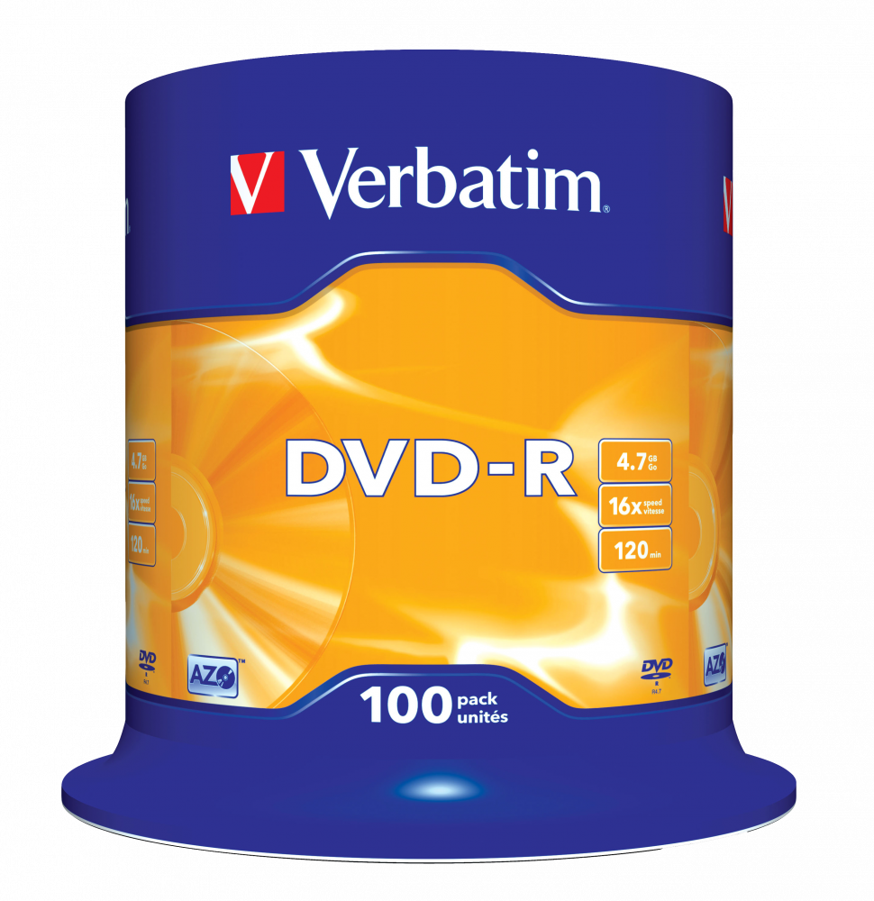 Диск Verbatim DVD-R, 4.7Gb, 16x, Matt Silver, Cake Box, 100 шт (43549)