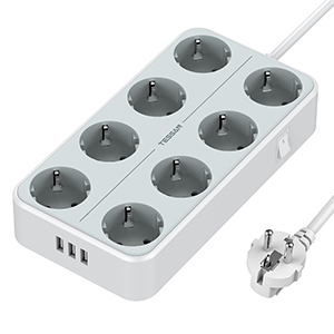 

Сетевой фильтр Tessan TS-304, 8-розеток, 3xUSB, 2 м, серый, TS-304