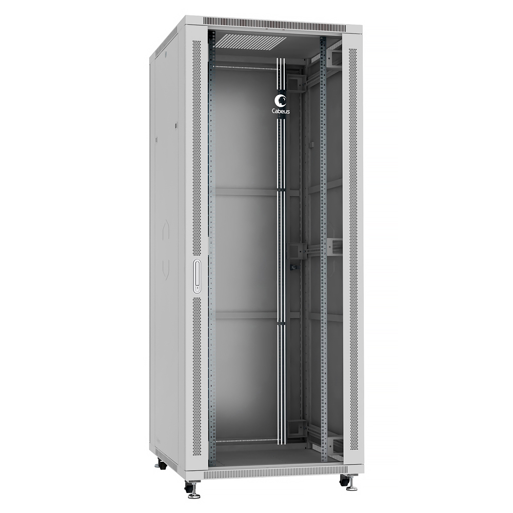 Шкаф телекоммуникационный напольный 42U 800x1000, стекло/металл, серый, разборный (3 места), Cabeus (SH-05C-42U80/100)