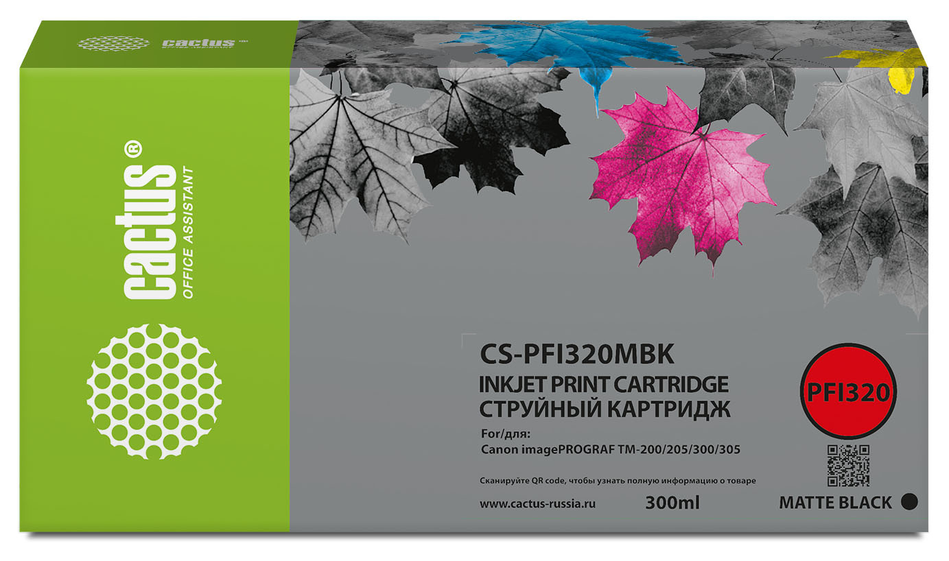 

Картридж струйный Cactus CS-PFI320MBK (PFI-320MBK/2889C001), черный матовый, совместимый, 300 мл, для Canon imagePROGRAF TM-200/TM-200 MFP L24ei/TM-205/TM-300