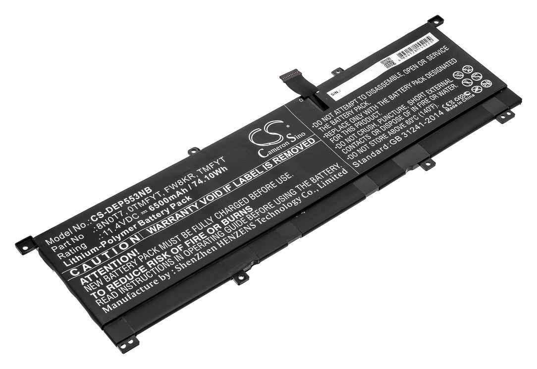 Аккумуляторная батарея CameronSino для Dell Precision 5530 2-in-1, XPS 15-9575, 11.4V, 6500mAh, 74.1Wh, черный (CS-DEP553NB)