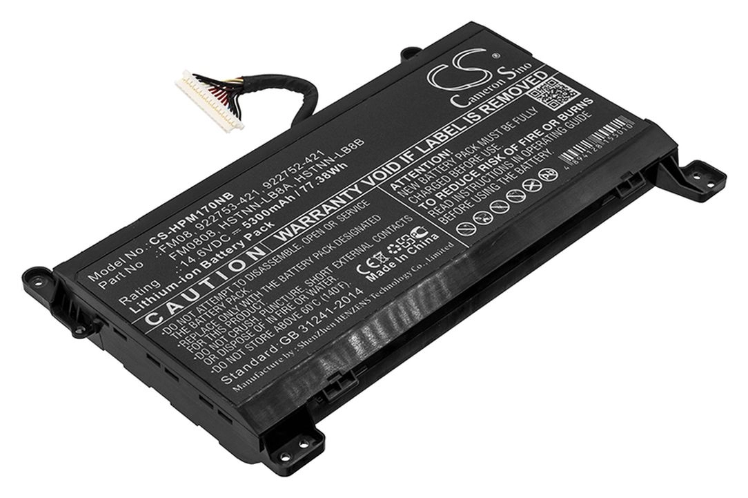 

Аккумуляторная батарея CameronSino для HP Omen 17-AN Series (16 pin), 14.6V, 5300mAh, 77.4Wh, черный (CS-HPM170NB)